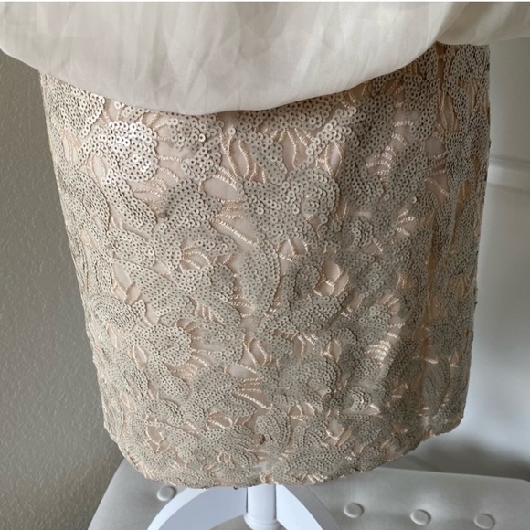 🛳 Designer’s Aidan Mattox Beige Drape Chiffon Cocktail Sequin Dress - Picture 9 of 16
